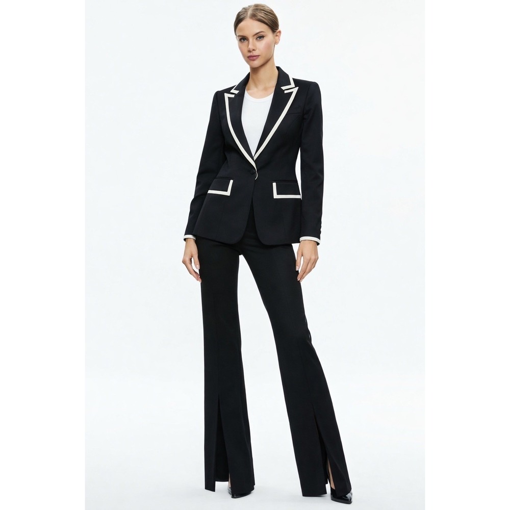 Weili Zheng NWT Charlotte 70s Smoking Jacket Black Contrast Ivory Trim Blazer M‎